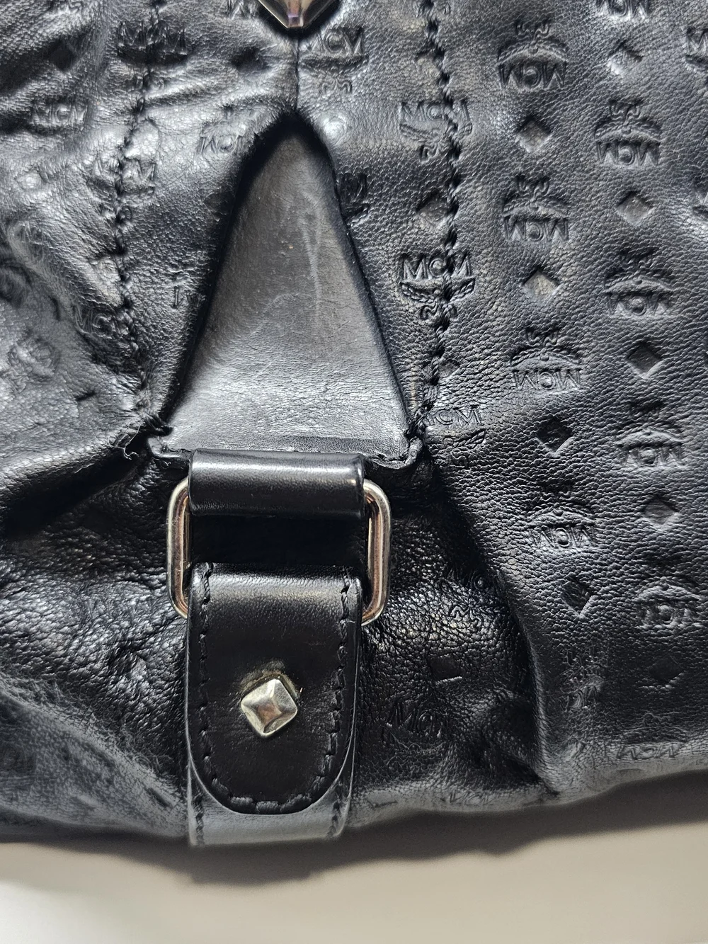 MCM Black Leather Duffel with Cognac Visetos Trim
